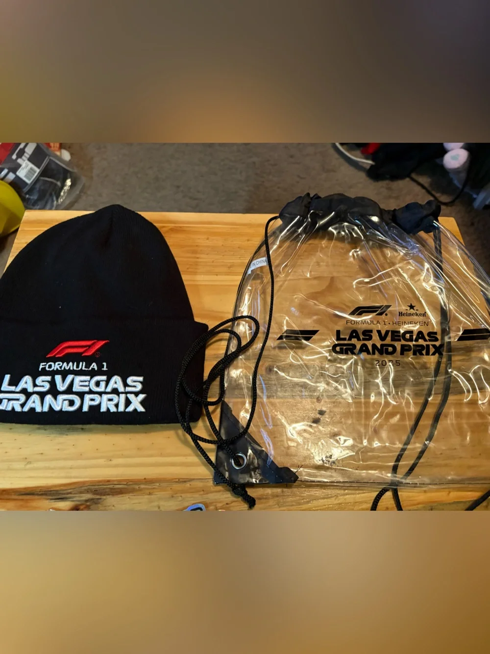Formula 1 Las Vegas Grand Prix Black Beanie & Clear Drawstring Bag Set
